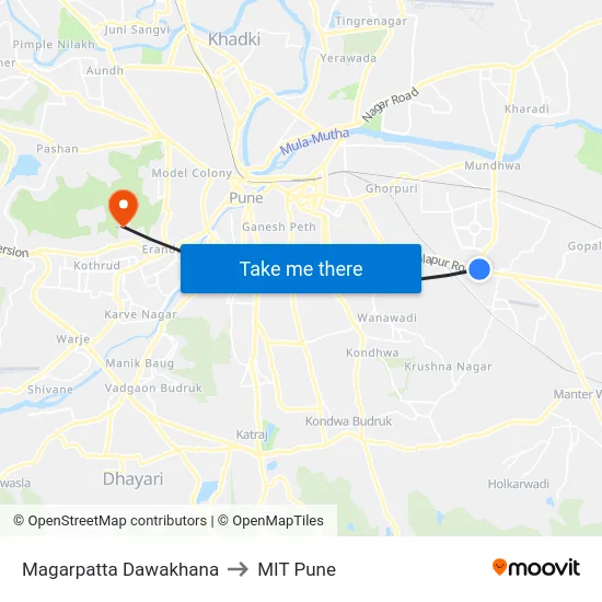 Magarpatta Dawakhana to MIT Pune map