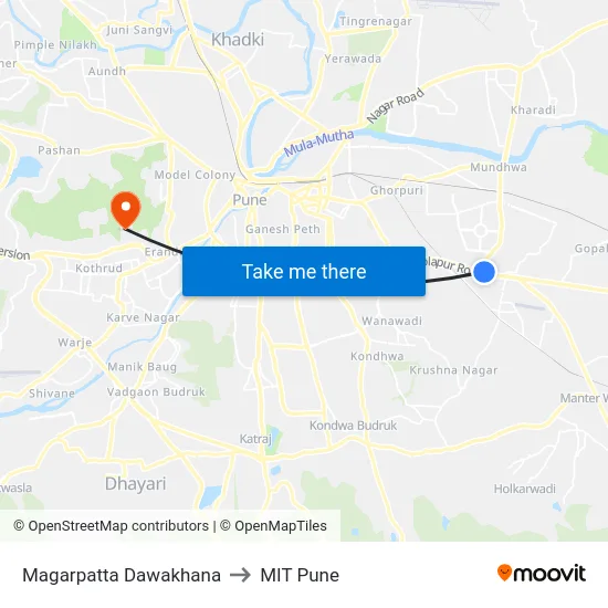 Magarpatta Dawakhana to MIT Pune map