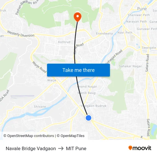 Navale Bridge Vadgaon to MIT Pune map
