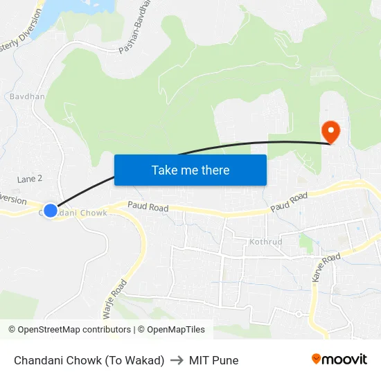Chandani Chowk (To Wakad) to MIT Pune map