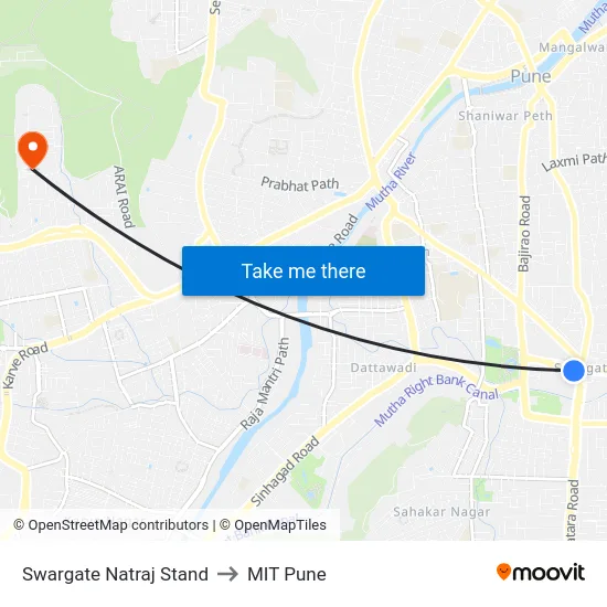 Swargate Natraj Stand to MIT Pune map
