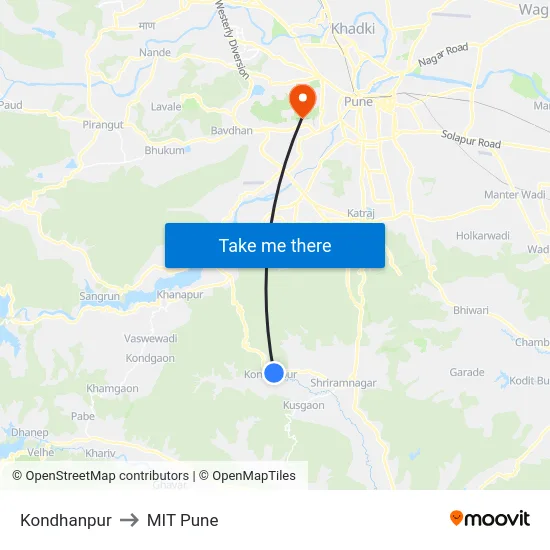 Kondhanpur to MIT Pune map