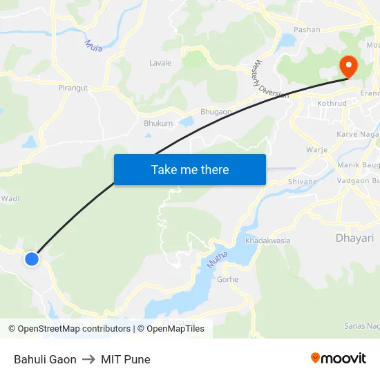 Bahuli Gaon to MIT Pune map