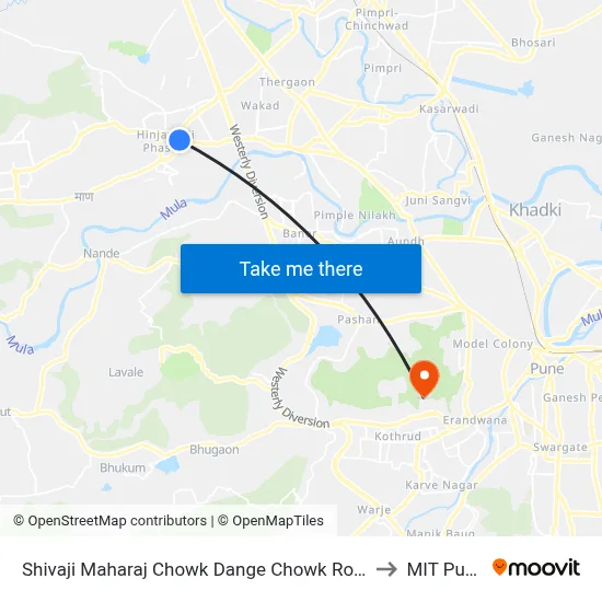 Shivaji Maharaj Chowk Dange Chowk Road to MIT Pune map