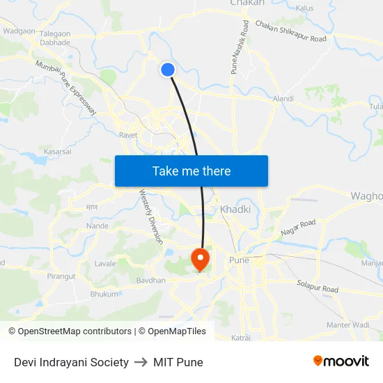 Devi Indrayani Society to MIT Pune map