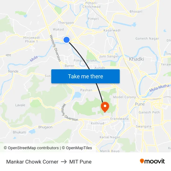 Mankar Chowk Corner to MIT Pune map