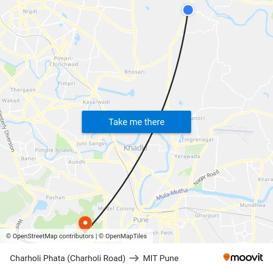 Charholi Phata (Charholi Road) to MIT Pune map