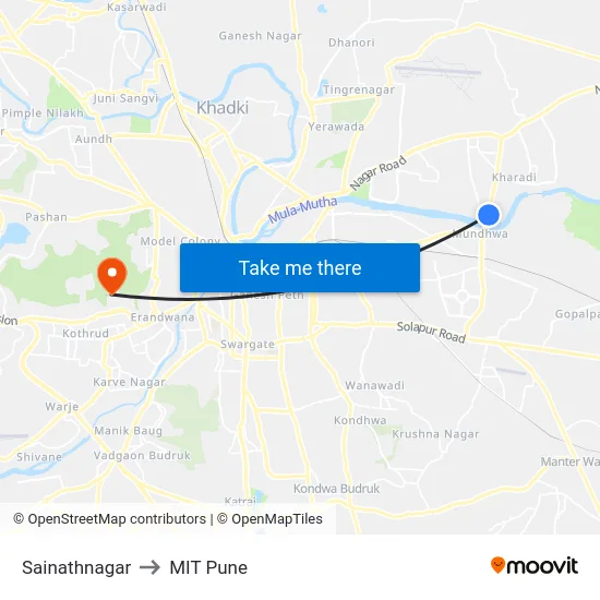 Sainathnagar to MIT Pune map