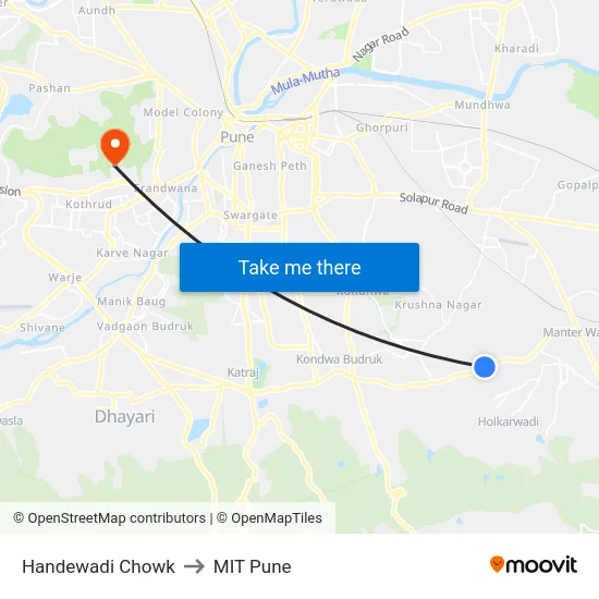 Handewadi Chowk to MIT Pune map