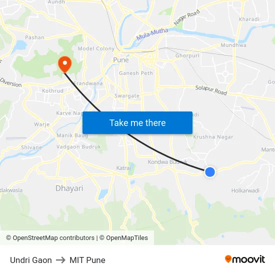 Undri Gaon to MIT Pune map