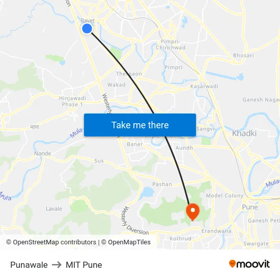 Punawale to MIT Pune map