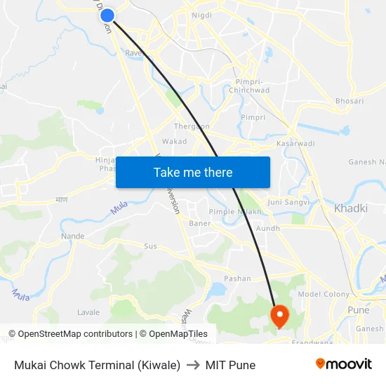 Mukai Chowk Terminal (Kiwale) to MIT Pune map