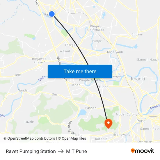 Ravet Pumping Station to MIT Pune map