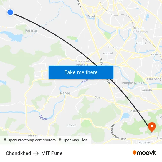 Chandkhed to MIT Pune map