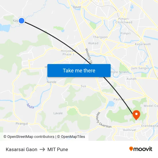 Kasarsai Gaon to MIT Pune map