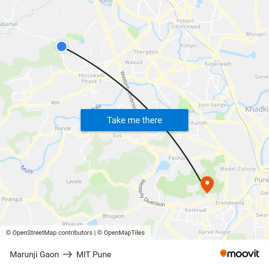 Marunji Gaon to MIT Pune map