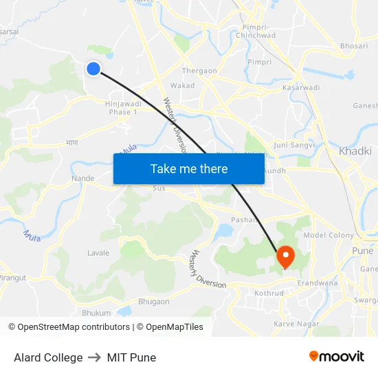 Alard College to MIT Pune map
