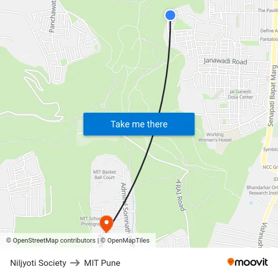 Niljyoti Society to MIT Pune map