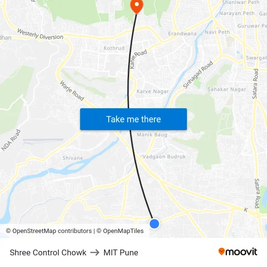Shree Control Chowk to MIT Pune map