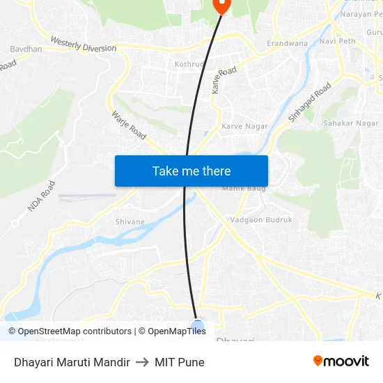 Dhayari Maruti Mandir to MIT Pune map
