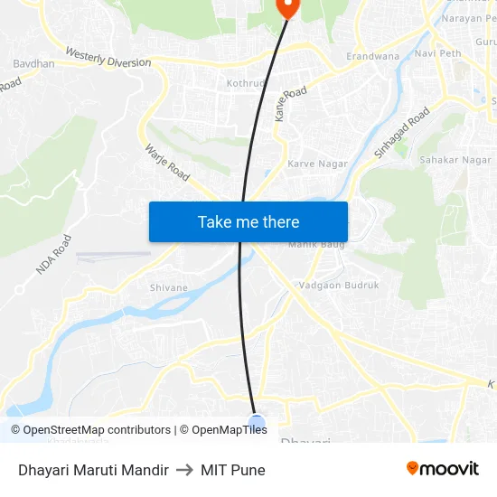 Dhayari Maruti Mandir to MIT Pune map