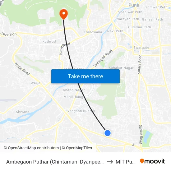 Ambegaon Pathar (Chintamani Dyanpeeth) to MIT Pune map