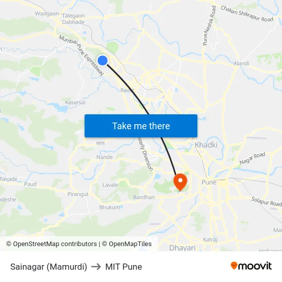 Sainagar (Mamurdi) to MIT Pune map