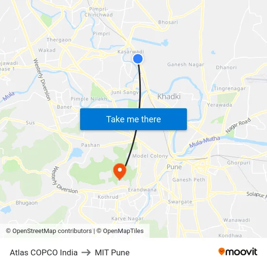 Atlas COPCO India to MIT Pune map