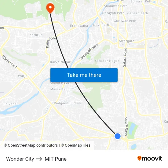Wonder City to MIT Pune map
