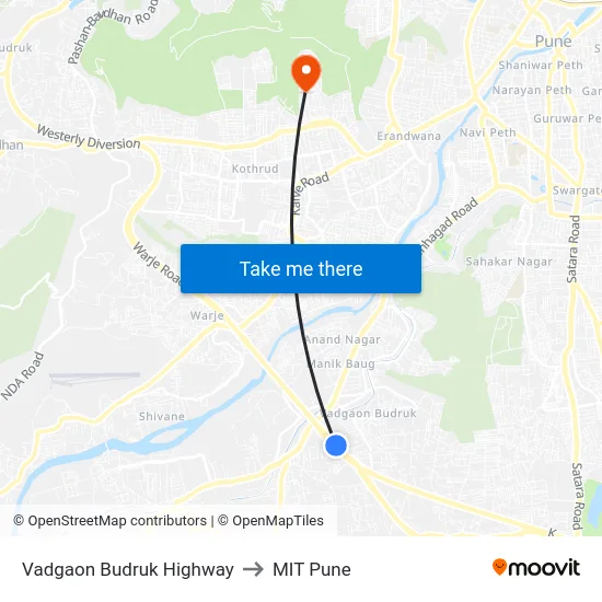 Vadgaon Budruk Highway to MIT Pune map