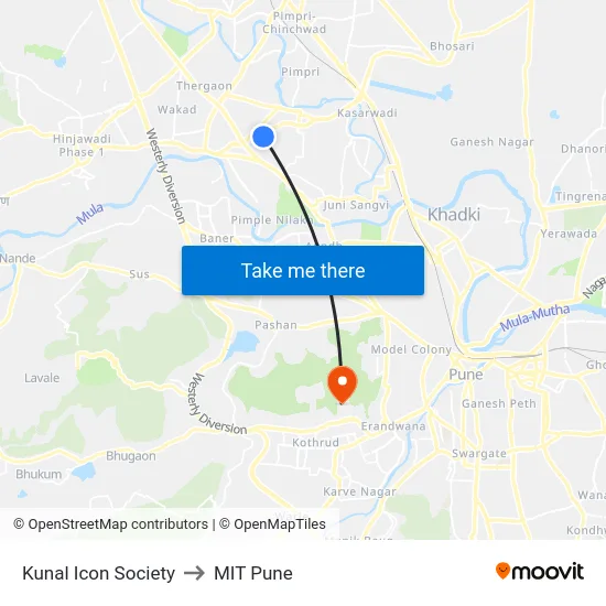Kunal Icon Society to MIT Pune map