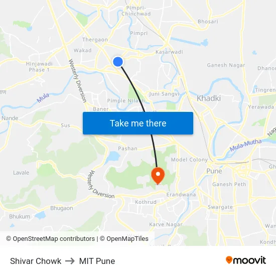 Shivar Chowk to MIT Pune map