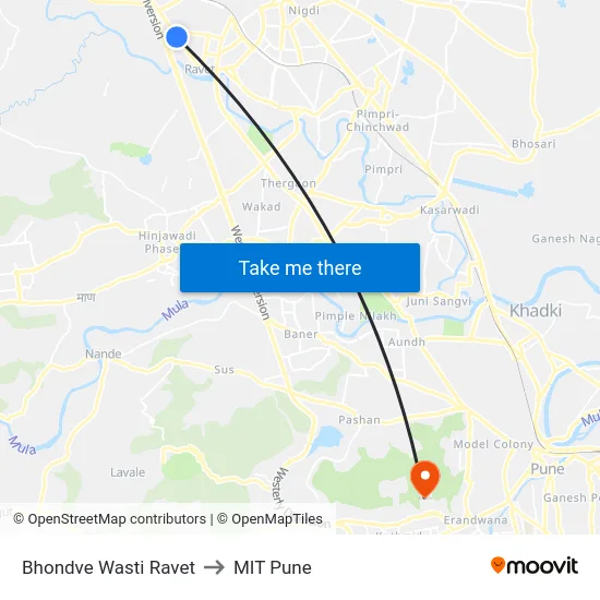 Bhondve Wasti Ravet to MIT Pune map