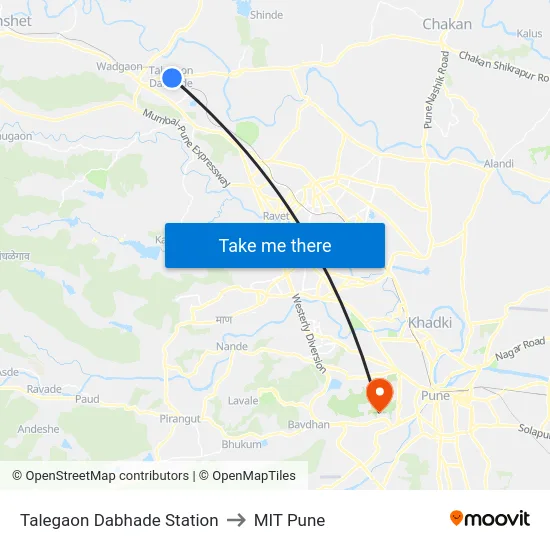 Talegaon Dabhade Station to MIT Pune map