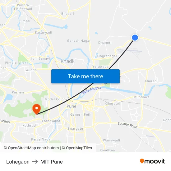 Lohegaon to MIT Pune map