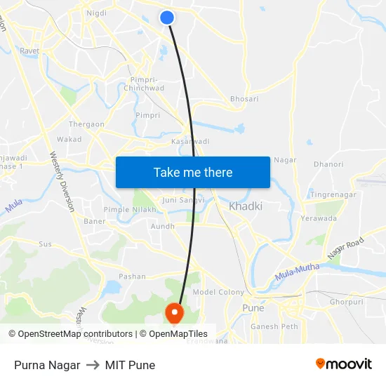 Purna Nagar to MIT Pune map