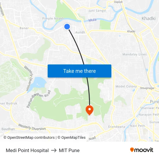 Medi Point Hospital to MIT Pune map
