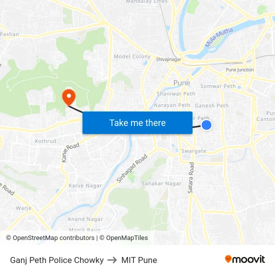 Ganj Peth Police Chowky to MIT Pune map