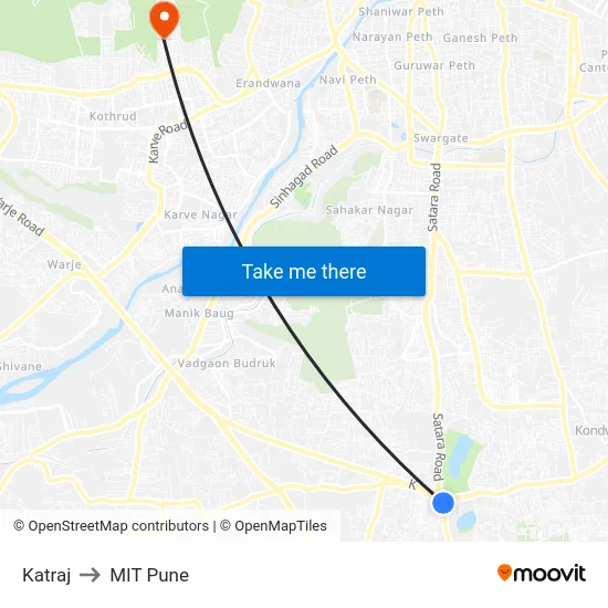 Katraj to MIT Pune map