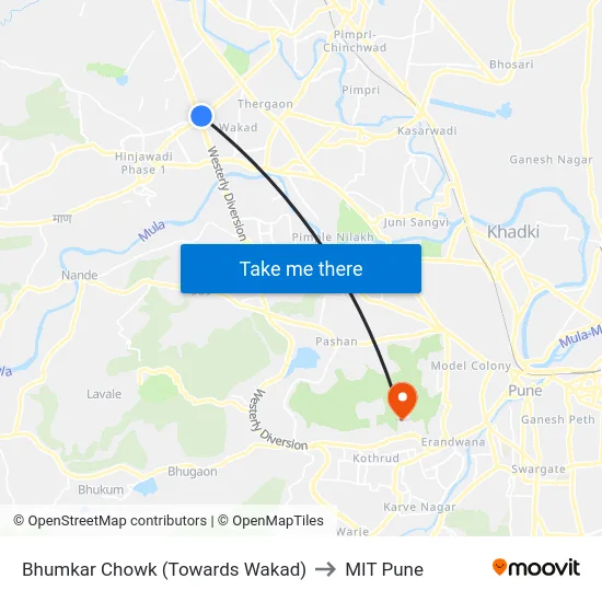 Bhumkar Chowk (Towards Wakad) to MIT Pune map