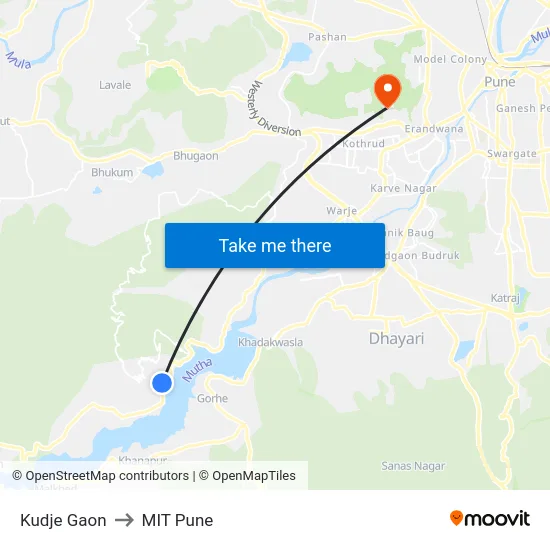 Kudje Gaon to MIT Pune map