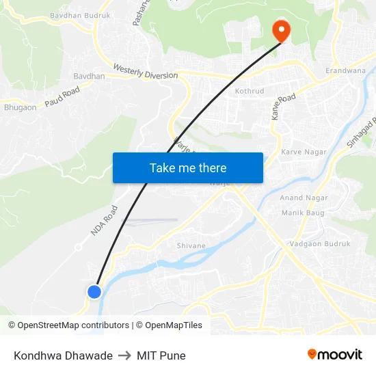 Kondhwa Dhawade to MIT Pune map