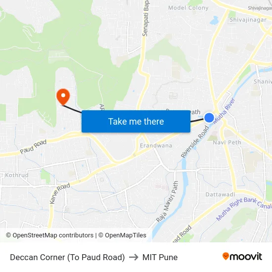 Deccan Corner (To Paud Road) to MIT Pune map