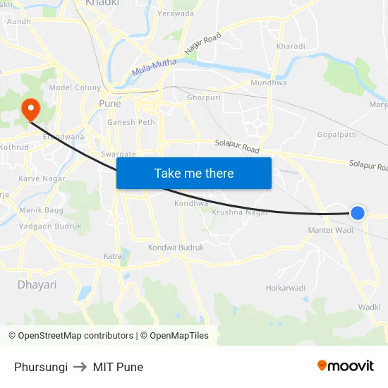 Phursungi to MIT Pune map
