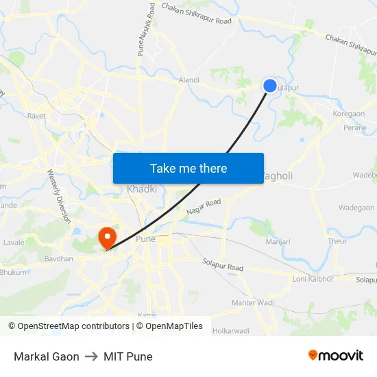 Markal Gaon to MIT Pune map