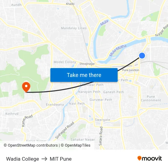 Wadia College to MIT Pune map