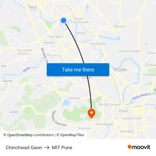 Chinchwad Gaon to MIT Pune map