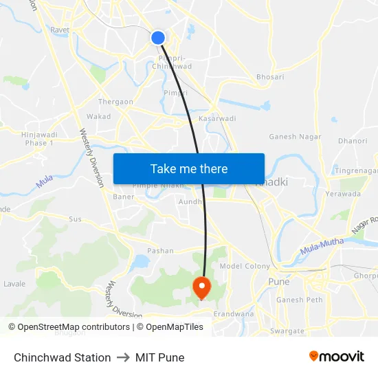 Chinchwad Station to MIT Pune map
