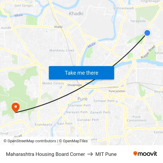 Maharashtra Housing Board Corner to MIT Pune map