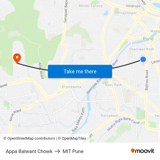 Appa Balwant Chowk to MIT Pune map